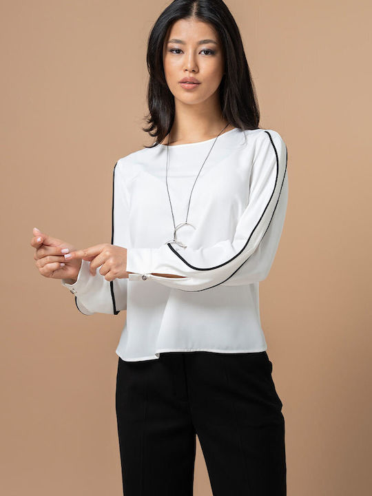 Bryana Bluza Damă Mânecă Lungă Drapată Alb