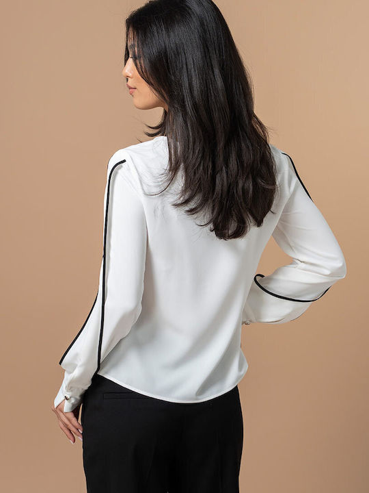 Bryana Bluza Damă Mânecă Lungă Drapată Alb