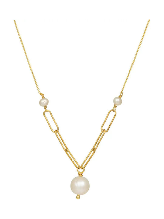 Gold Plated Silver Necklace with Pearls