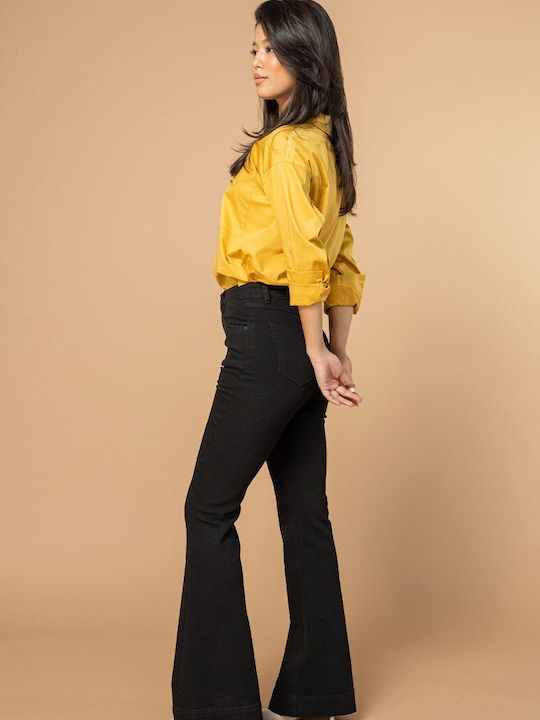 Elise Pantaloni Jean Damă Cu Talie Înaltă Cu Pantaloni Evazați Slim Negru