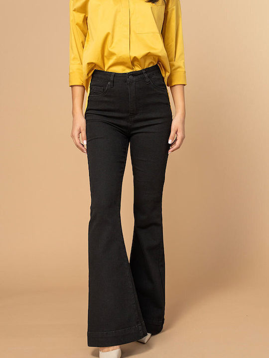 Elise Pantaloni Jean Damă Cu Talie Înaltă Cu Pantaloni Evazați Slim Negru