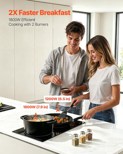 Domino Ceramic Autonomous Cooktop with Lock Mode 30x52cm