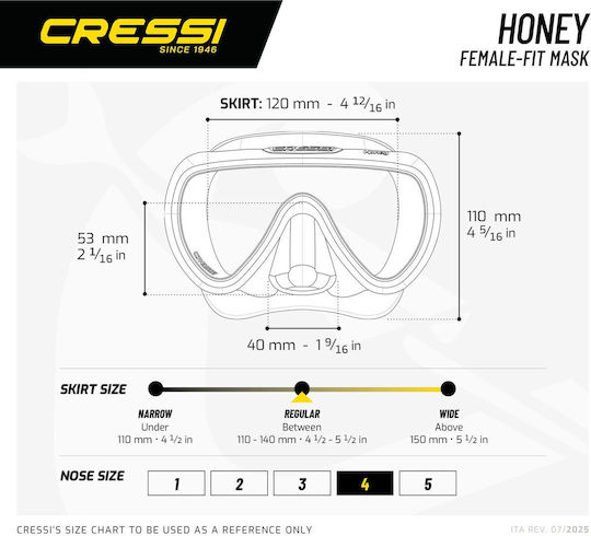 Cressi Honey Водолазна Маска Черна Бяла 420 UV Синя Оранжева Леща