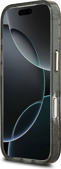 Guess Iml Glitter Flowers Triangle Magsafe Калъф за iPhone 18 Pro 17 Pro Черен