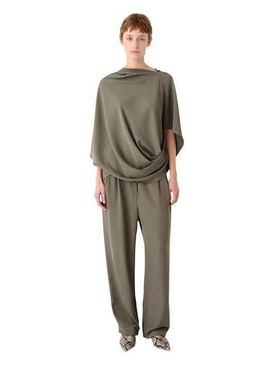 Women's Draped Blouse with 3/4 Sleeve Olive