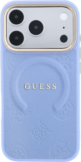 Case Guess Saffiano Peony & Ring Magsafe Iphone 18 Pro 17 Pro Light Blue