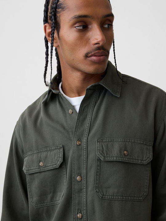 Long Sleeve Denim Shirt Tweed Green