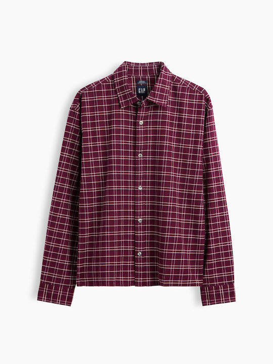 Long Sleeve Checked Purple Burgundy Plaid