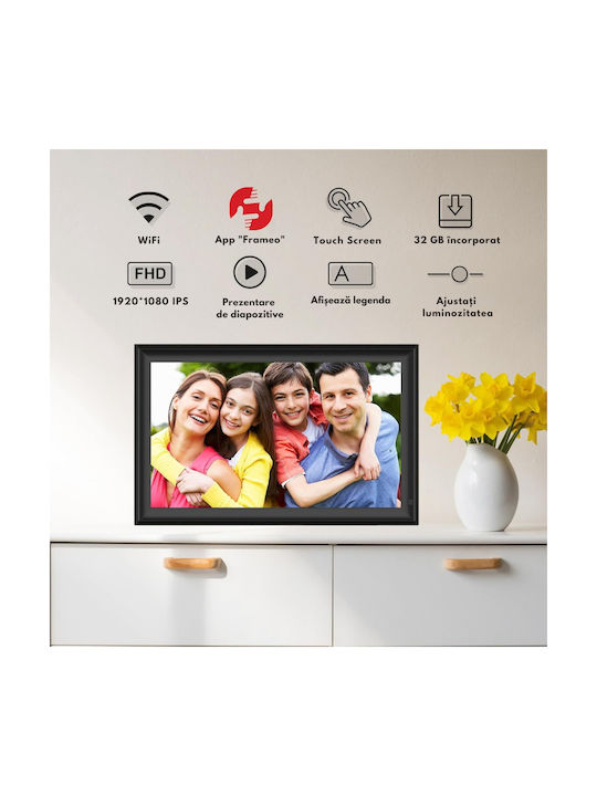 Qova Ramă Foto Digitală cu Ecran Tactil 15.6" Rezoluție 1920x1080 cu WiFi Neagră