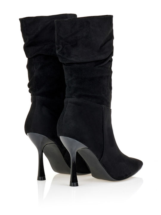 Wildleder Damen Stiefeletten mit Hochabsatz Schwarz