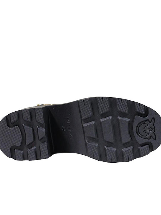 Leder Damen Stiefeletten mit Mittelhohem Absatz Schwarz