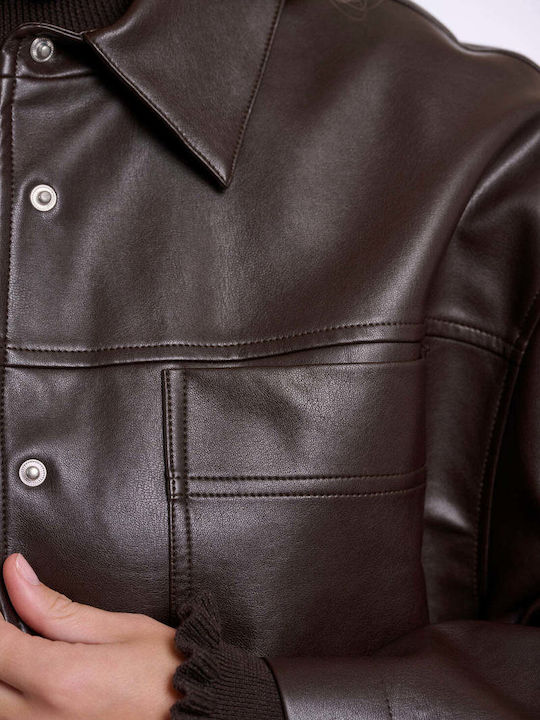Leather Women's Jacket for Winter Dark-Brown