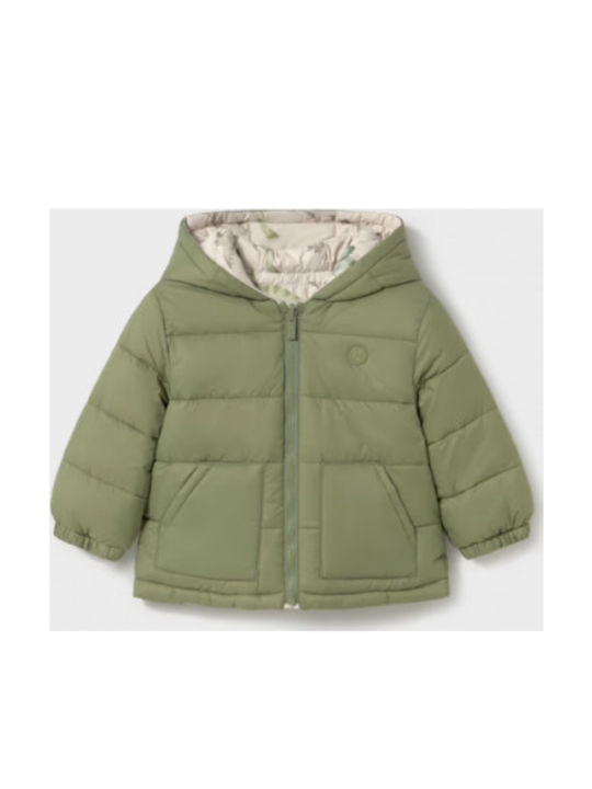 Mayoral Kids Casual Short Double Sided Jacket with Lining & Hood Olive/Beige