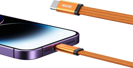 WK Flat Braided USB-C to Lightning Cable 35W Orange 1.2m 115055