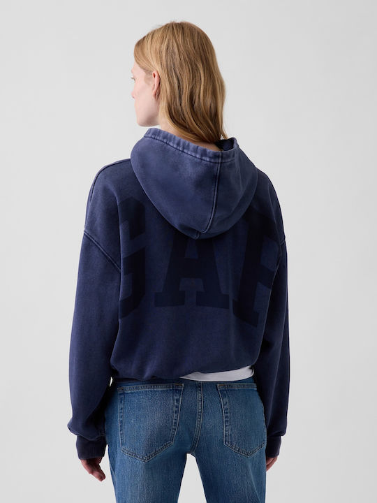Cropped Women's Hooded Sweatshirt Navy Blue Wash