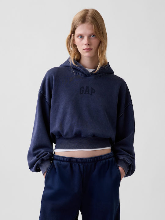 Cropped Women's Hooded Sweatshirt Navy Blue Wash