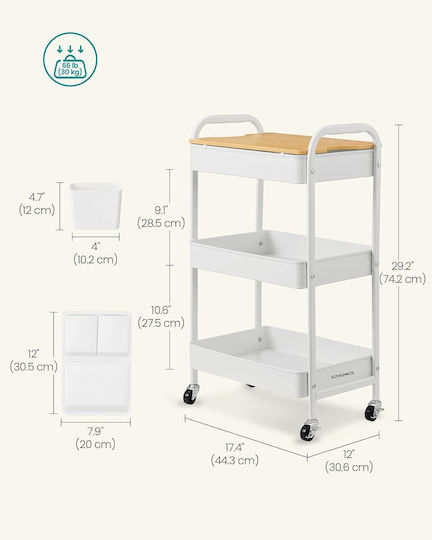 Songmics Troler de bucătărie metalic alb 31x44x74cm
