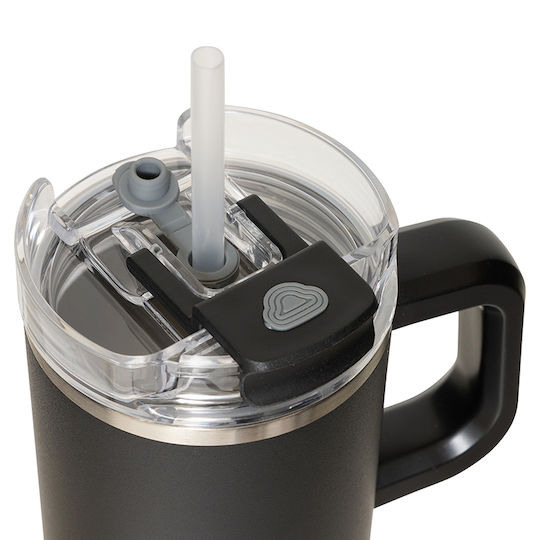 5Five Thermos Stainless Steel Bottle 600ml Black with Handle and Straw