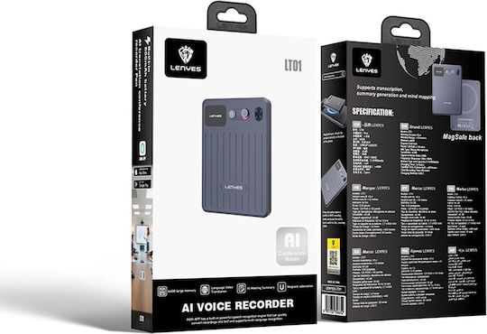Lenyes Lt01 Диктофон 80h Ai 0.6" Led 64gb Магнитен гръб Bluetooth Бързо зареждане 103585