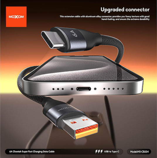 Moxom Geflochtenes USB Typ-C Kabel männlich - USB-A PD Schwarz 1m 022166-Black
