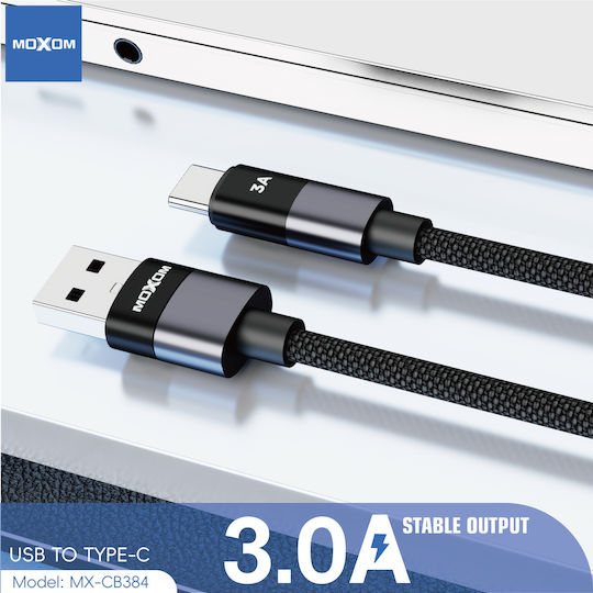 Moxom Geflochtenes USB Typ-C Kabel männlich - USB-A Schwarz 1m 022485-Schwarz