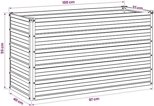 vidaXL Метална Саксия За Цветя Сребриста 100x40x55см
