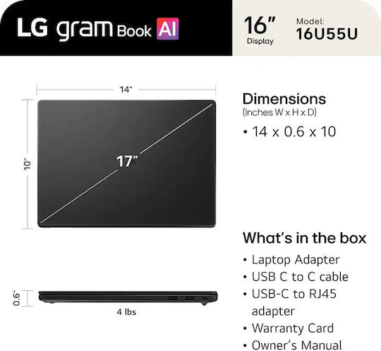 LG Gram Book Ai 16 16" IPS Touchscreen 120Hz (Ryzen AI 400 Series-AI 7 445/16GB/1TB SSD/W11 Home) (US Keyboard)