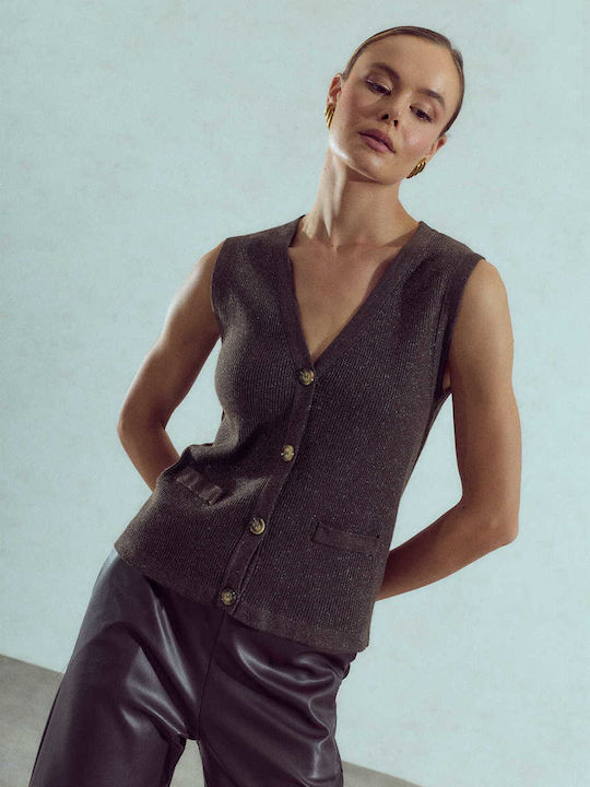 Celestino Women's Knitted Metallic Brown Vest