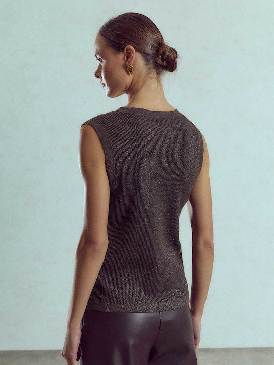 Celestino Women's Knitted Metallic Brown Vest