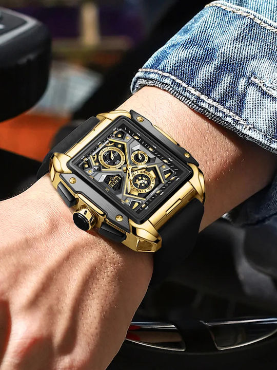 Lige Herrenuhr 45mm Batterie mit Schwarz Gummi Armband