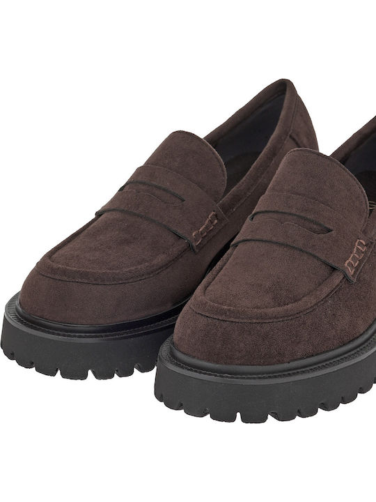 Suede Γυναικεία Loafers σε Καφέ Χρώμα