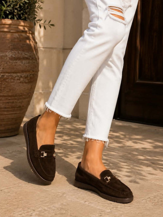 Suede Women's Loafers in Brown Color
