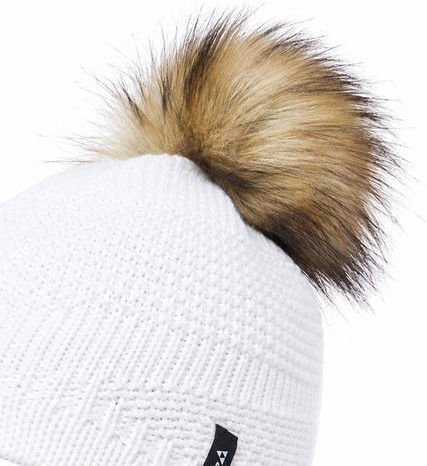 Pom Pom Beanie Damen Fleece Strickmütze in Weiß