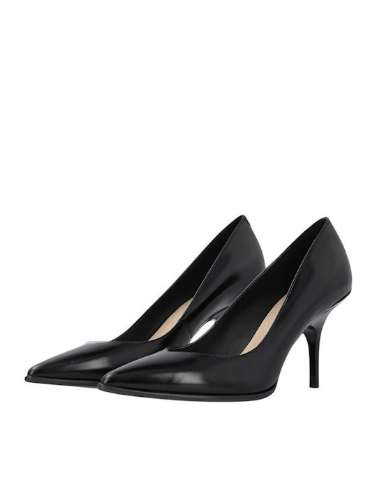 Leder Pumps mit Hohem Absatz Schwarz