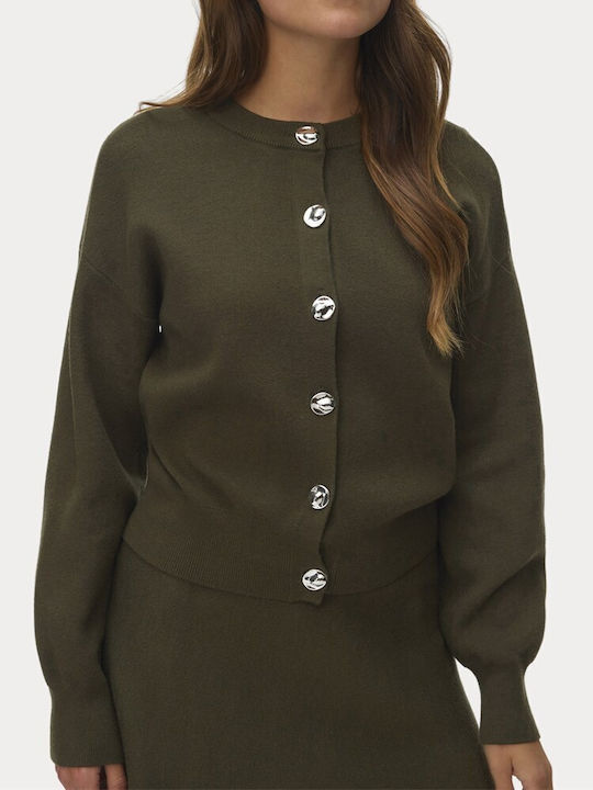 Lange Gestrickte Damen Strickjacke mit Knöpfen Forest Night