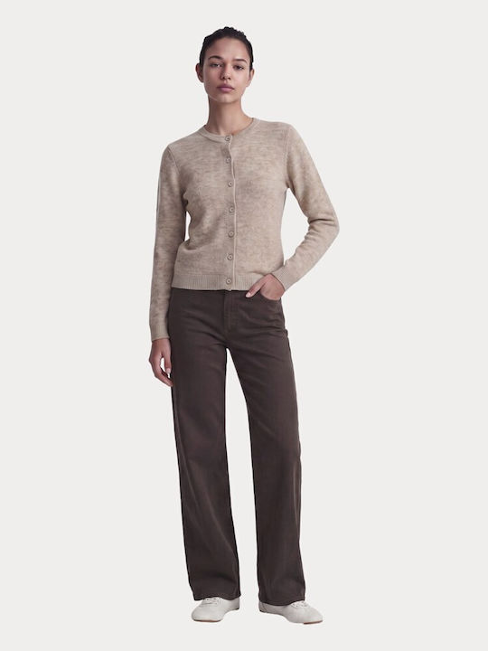 Lange Gestrickte Damen Strickjacke Mit Knöpfen Humus