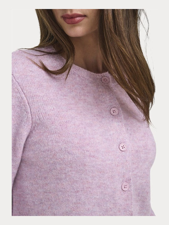 Lange Gestrickte Damen Strickjacke mit Knöpfen Rose Smoke