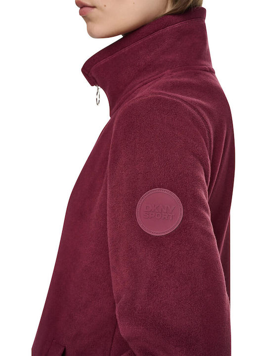 Long Fleece Women's Cardigan with Zipper Red