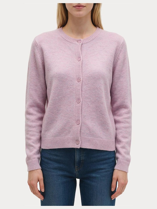 Lange Gestrickte Damen Strickjacke mit Knöpfen Rose Smoke