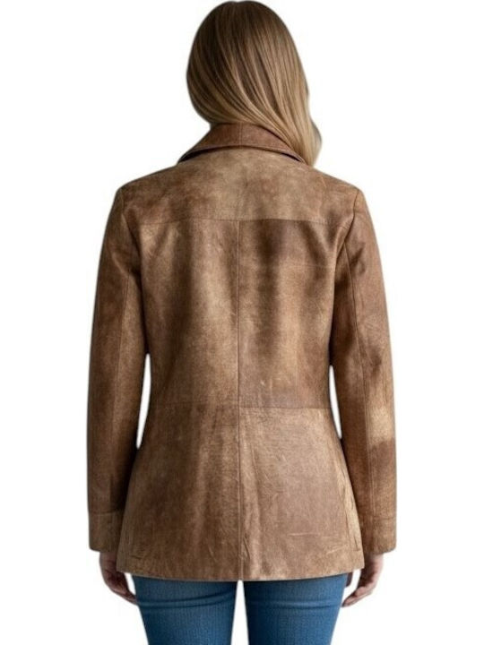 MARKOS LEATHER Long Women's Leather Brown Blazer