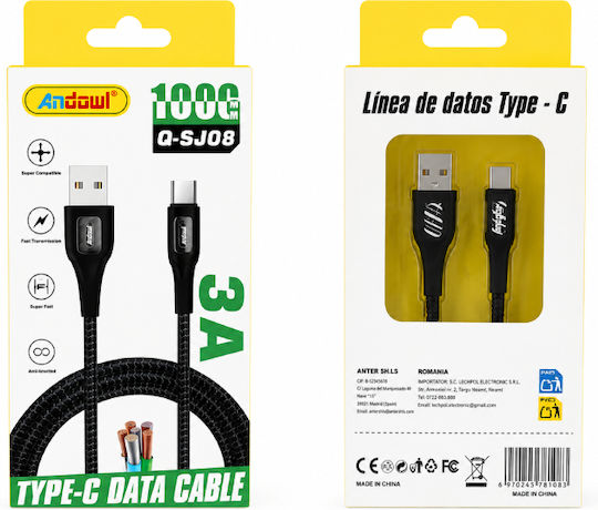 Andowl Qsj08 USB 2.0 Cable USB-C male - USB-A 1m Q-SJ08