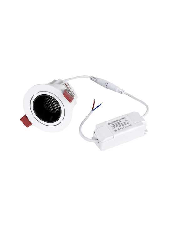 kelvo Metallic Recessed Spot with Built-in LED and Warm White Light White 8.5x8.5cm