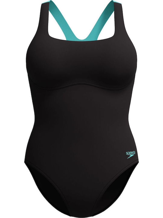 W Solid One Piece Swimsuit Black