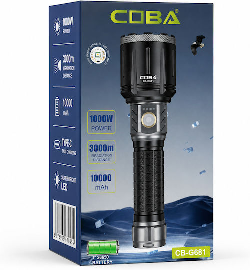 Bronces Coba Rechargeable LED Flashlight with Maximum Brightness 3000lm