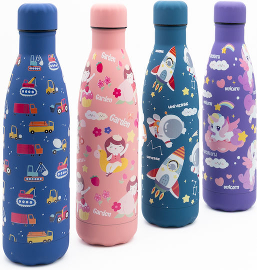 Sidirela Termos pentru copii din oțel inoxidabil cu unicorni cu capac cu filet Non Spill SS Happy 500ml