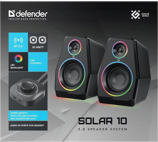 Defender Solar 10 Computerlautsprecher 2.0 mit Bluetooth und Leistung 10W Schwarz