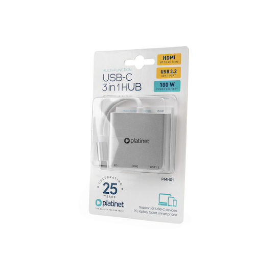 Platinet USB-C докинг станция с 4K, PD и Ethernet, сива (PMH01)