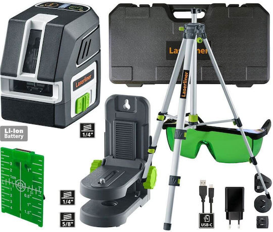 Laserliner PocketCross-Laser 2G Set Cross-Line Laser Level Green Beam 3.7V with Working Range 1.5m