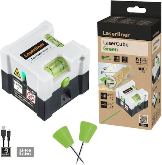 Laserliner LaserCube Γραμμικό Αλφάδι Laser Πράσινης Δέσμης 3.7V με Εύρος Εργασίας 10m