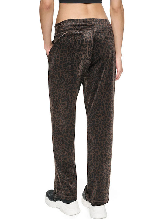 Damen Samt Hose in Gerade Bein Stil Leopard